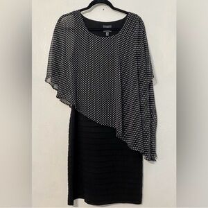 Adrianna Papell-Polka dot chiffon overlay shutter pleated.Size 8